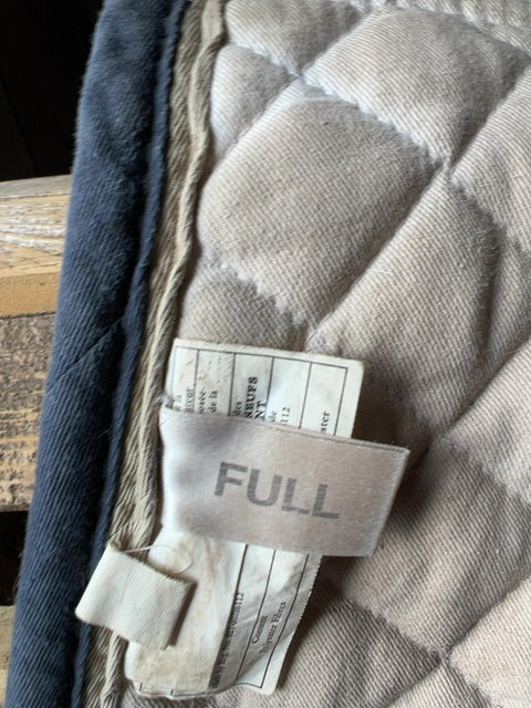 White with blue binding Shedrow Saddle Pads, Full