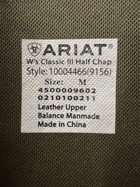 Black Ariat Classic III Half Chaps, Medium