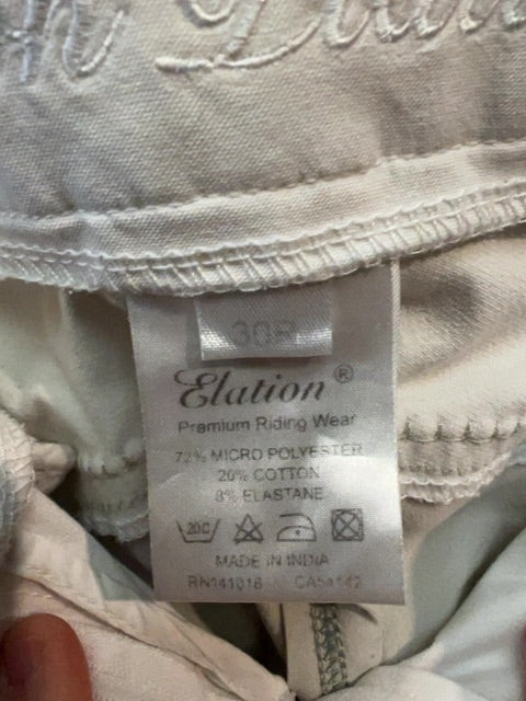 White Elation Platinum Full Seat Breeches, 30R