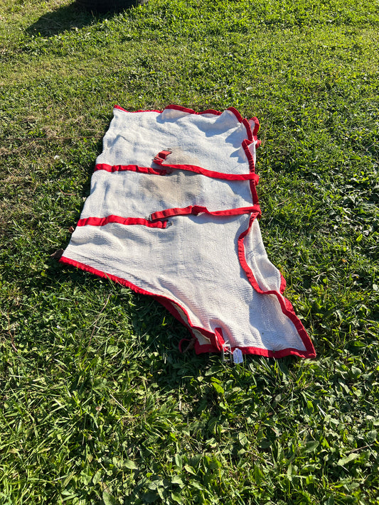 64” White  Scrim With Red Binding