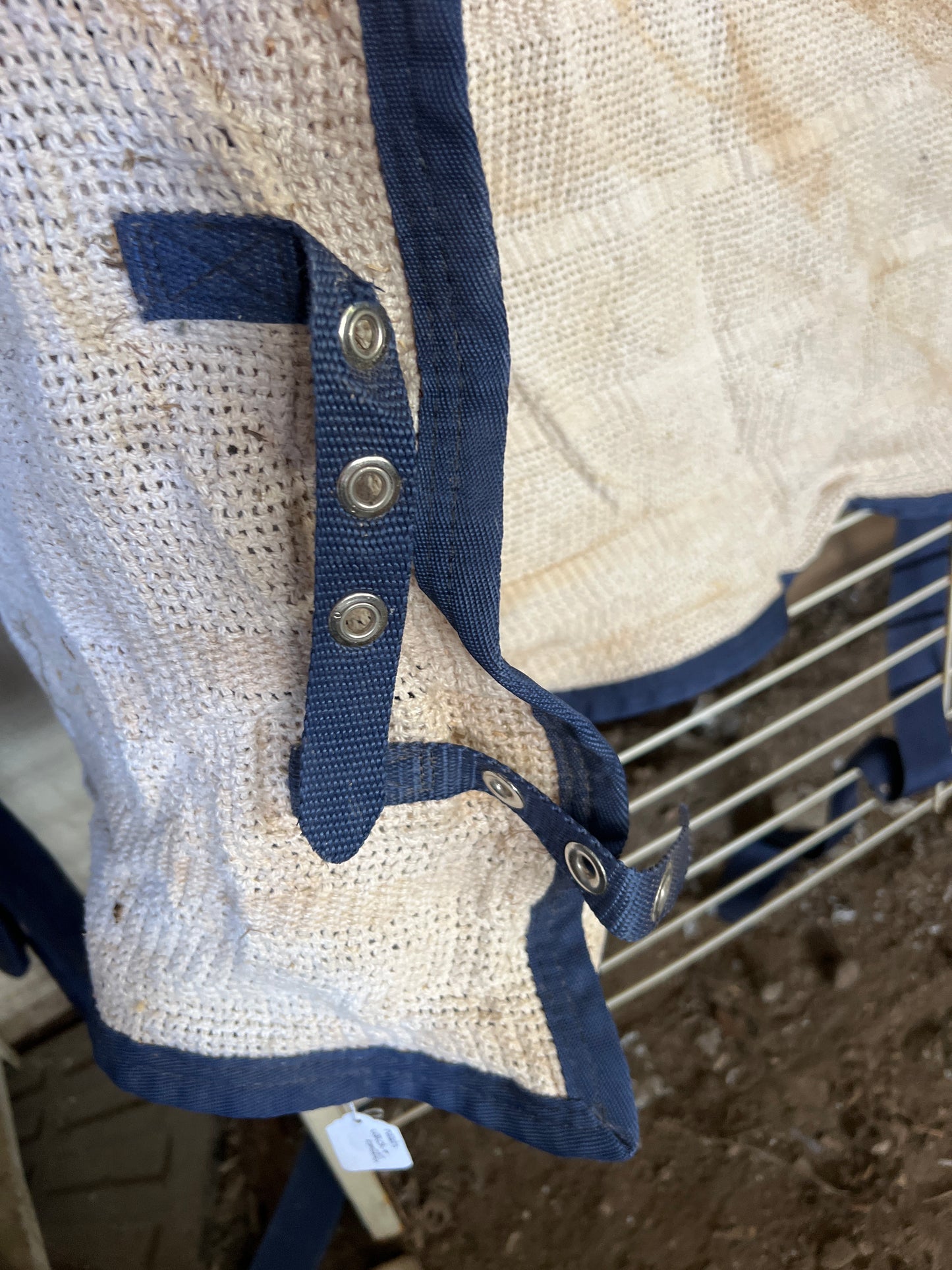 Cream with blue binding Curvon Scrim, 68"