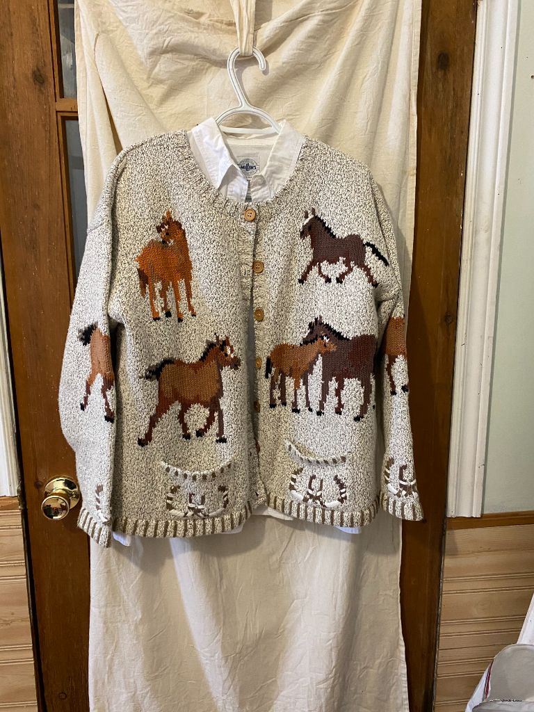 Horse Theme Fibreworks Artwear Cardigan, XL