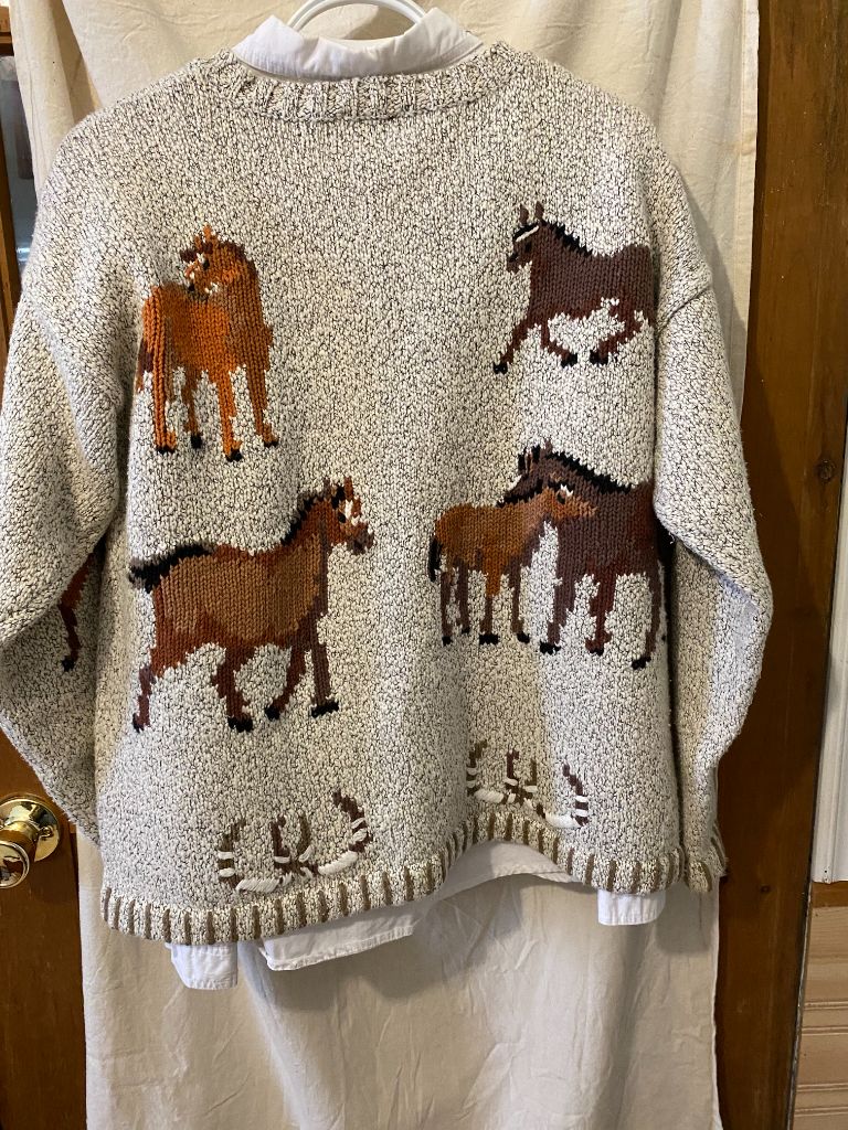 Horse Theme Fibreworks Artwear Cardigan, XL