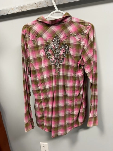 Pink/Brown Check Rock 47 by Wrangler Shirt, Large