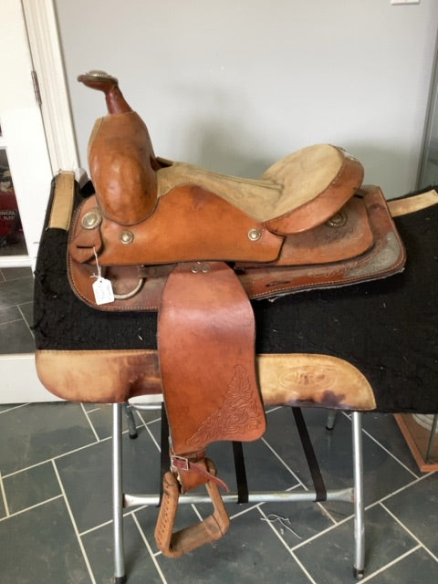 Tan Leather Western Saddle, 14"
