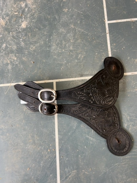 Black embossed  Leather Spur Strap, Ladies