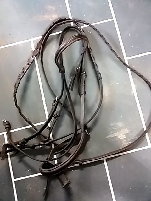 Brown  Headstall with laced Reins, Cob