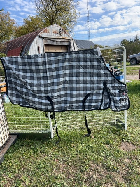 Grey Plaid Rugged Wear Stable Blanket, 81"