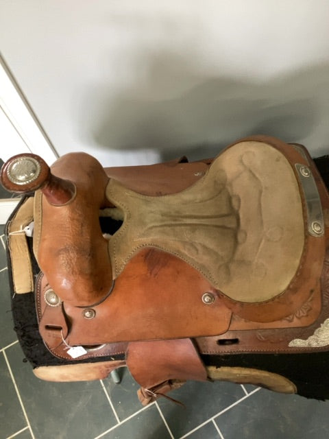 Tan Leather Western Saddle, 14"