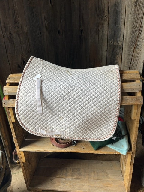 White with Gold/White Braid Shedrow Saddle Pads, Dressage