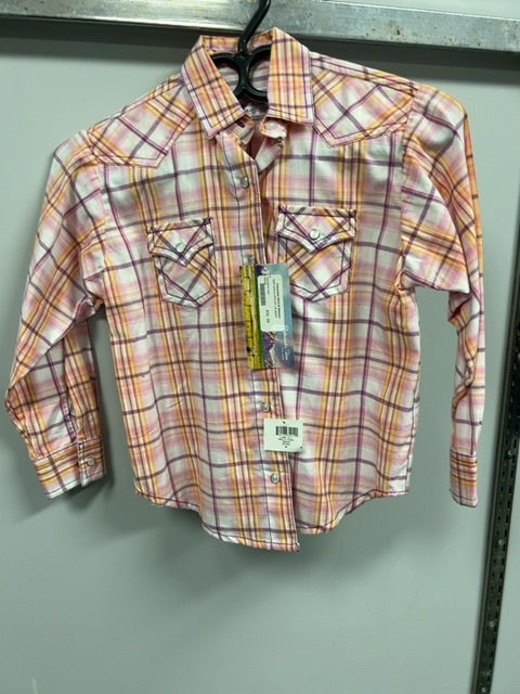 Pink/purple plaid Panhandle Slim Western Shirt, Youth medium
