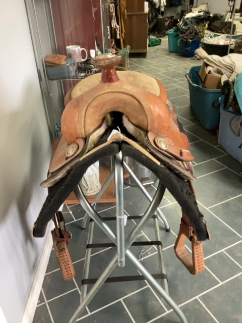 Tan Leather Western Saddle, 14"