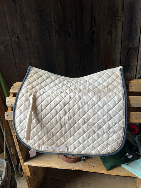 White with blue binding Shedrow Saddle Pads, Full