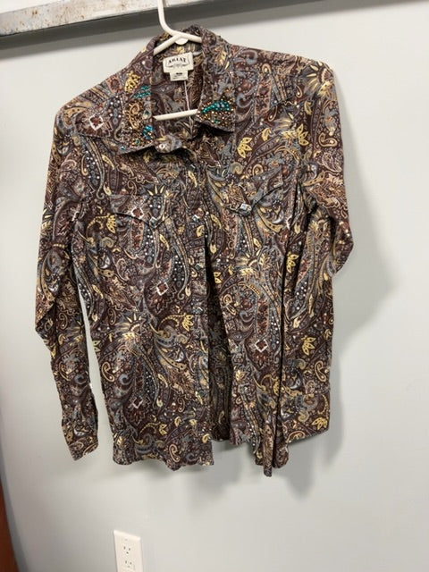 Brown Paisley Ariat Blouse, Medium