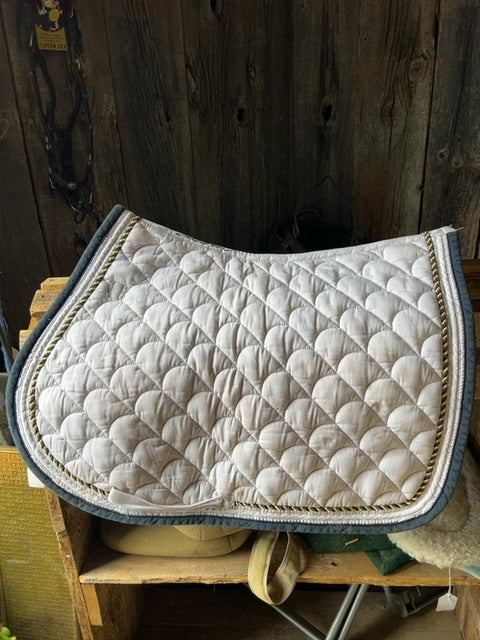 White with Blue/Gold Braid Shedrow Saddle Pad, GP