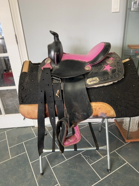 Black/Pink  Western Saddle, 12”