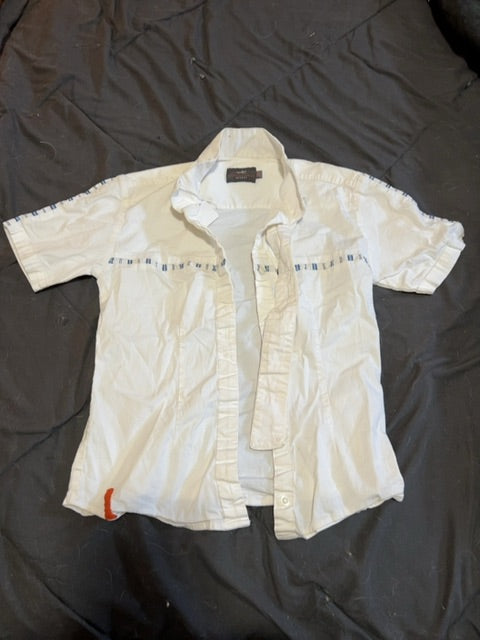 White with Blue Stripe Schockemohle Show Shirt, Youth 12 (36)