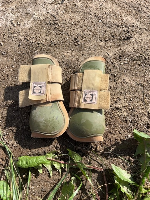 Olive Hampa Open Front Boots, Full