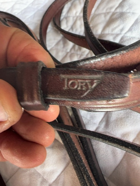 Brown Tory Leather Draw Reins with Loops