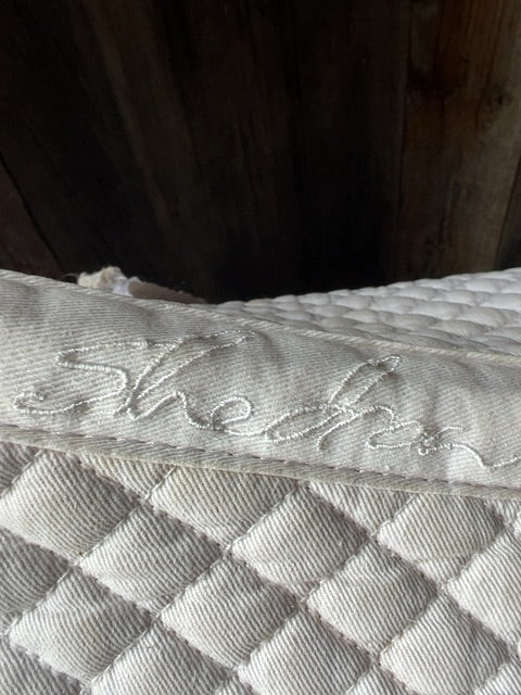 White with Gold/White Braid Shedrow Saddle Pads, Dressage