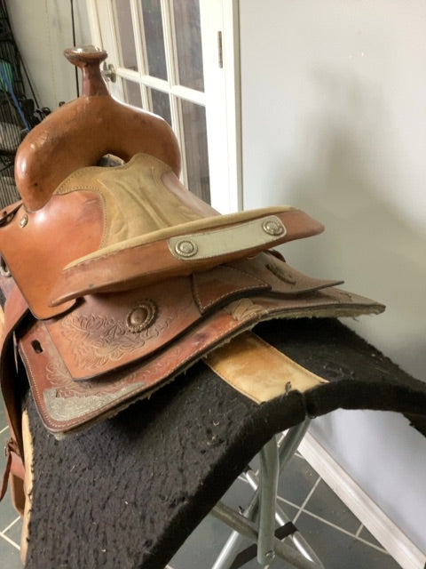 Tan Leather Western Saddle, 14"