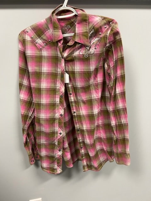 Pink/Brown Check Rock 47 by Wrangler Shirt, Large