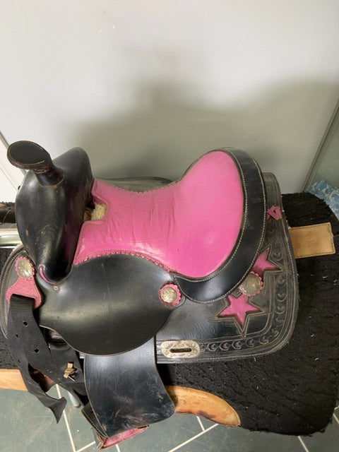 Black/Pink  Western Saddle, 12”